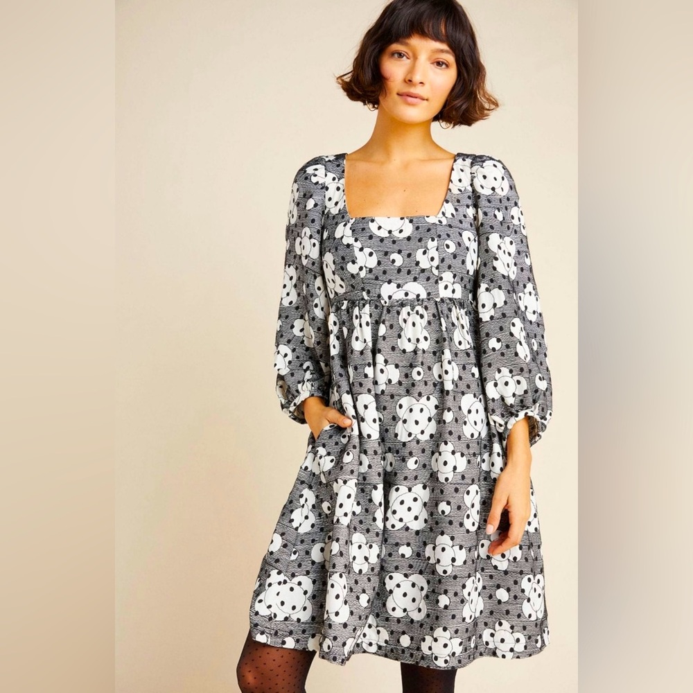ANTHROPOLOGIE by Jane Black/White Textured Babydoll Dress NWT 6